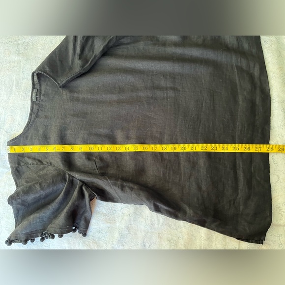 Talbots Chic Black Blouse short sleeves‎ with Pom-Pom, crew neck - Picture 4 of 9